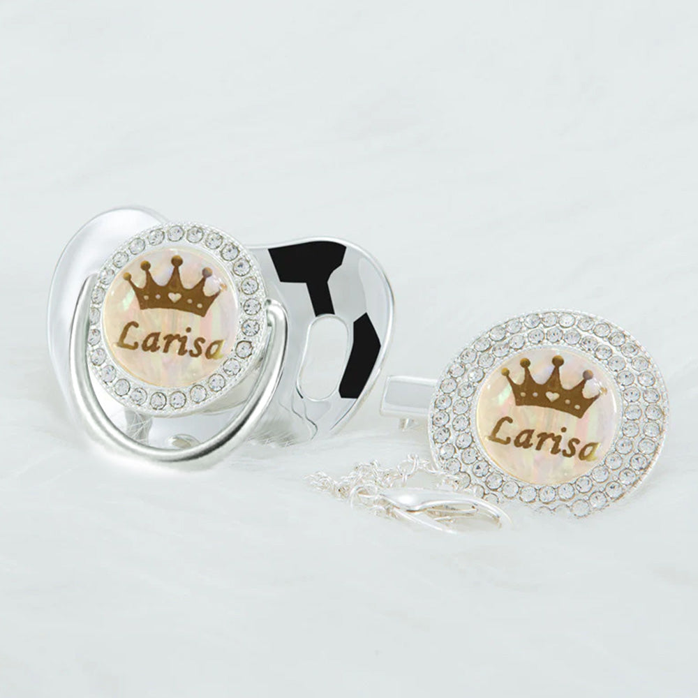 Sucette Artisanale Exquise Personnalisée avec Nom - Design Couronne et Strass