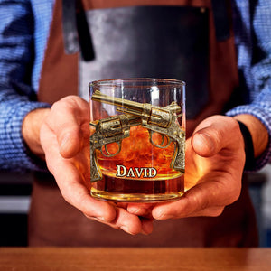 Verre à Whisky Personnalisé - Revolvers Dorés avec Personnalisation du Nom