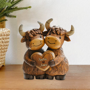 Plaque Acrylique Personnalisée – Couple de Yacks Amoureux avec Prénoms Gravés