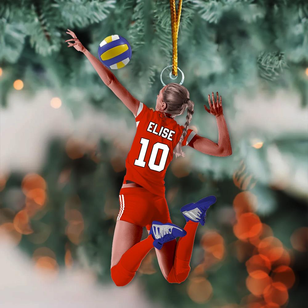 Ornement de Noël Personnalisé – Joueuse de Volley-Ball avec Nom et Numéro