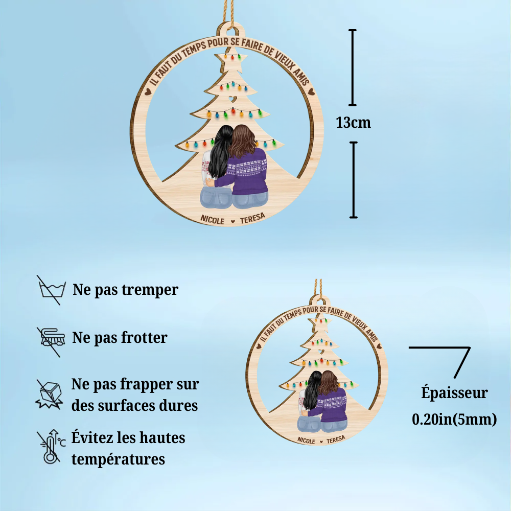 Ornement en Bois Personnalisé – Souvenir Unique d’Amitié et de Noël