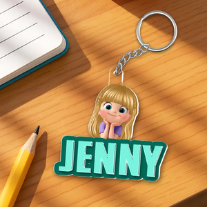 Porte-Clés Personnalisé pour Enfant – Prénom et Personnage Cartoon en Acrylique