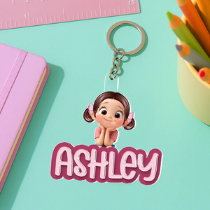 Porte-Clés Personnalisé pour Enfant – Prénom et Personnage Cartoon en Acrylique