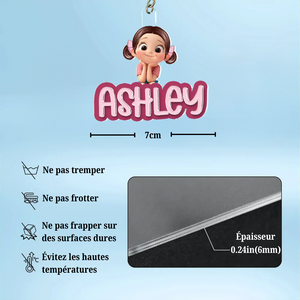 Porte-Clés Personnalisé pour Enfant – Prénom et Personnage Cartoon en Acrylique