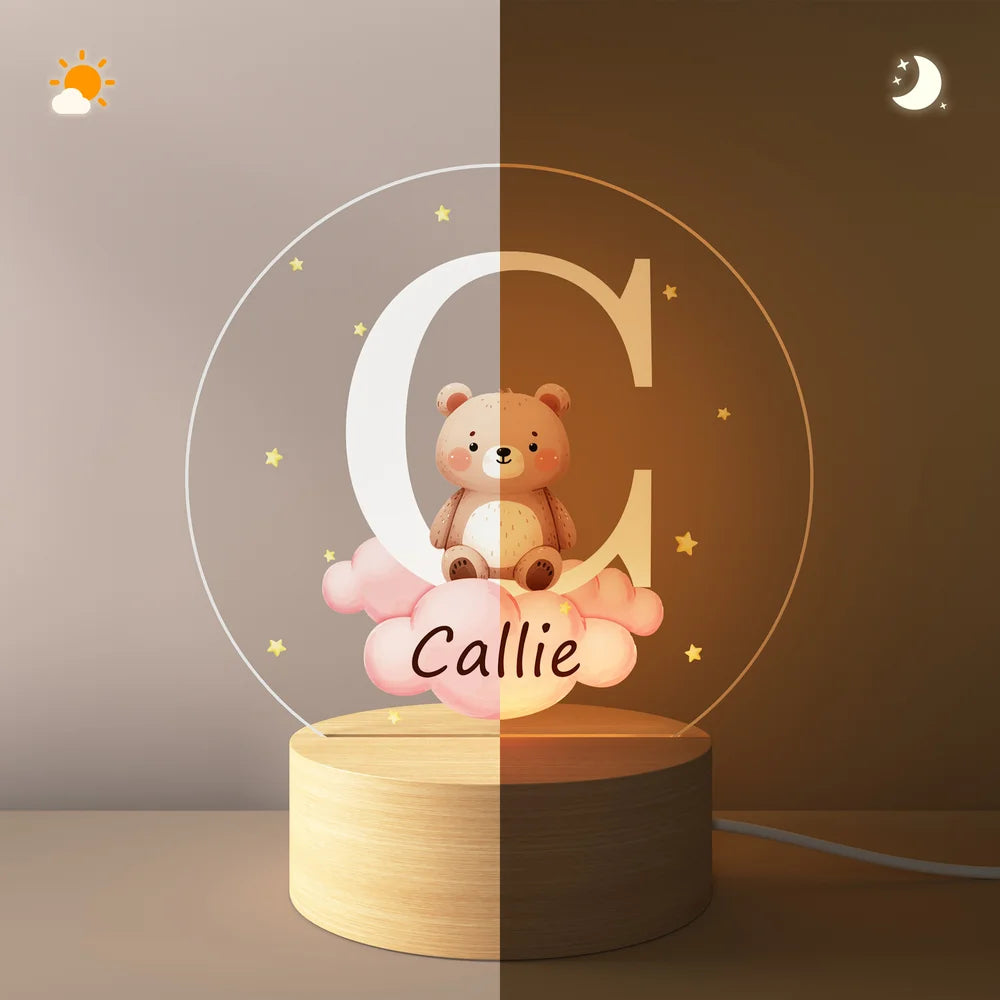 Plaque LED Acrylique Personnalisée – Veilleuse Enfant avec Initiale du prénom et Animal Mignon