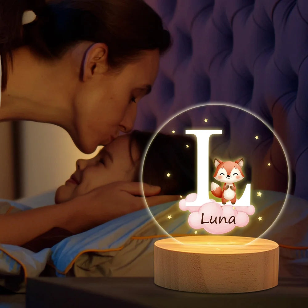 Plaque LED Acrylique Personnalisée – Veilleuse Enfant avec Initiale du prénom et Animal Mignon