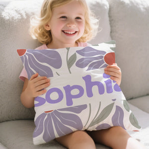 Housse de Coussin Personnalisée avec Nom – Motifs Floraux Rétro