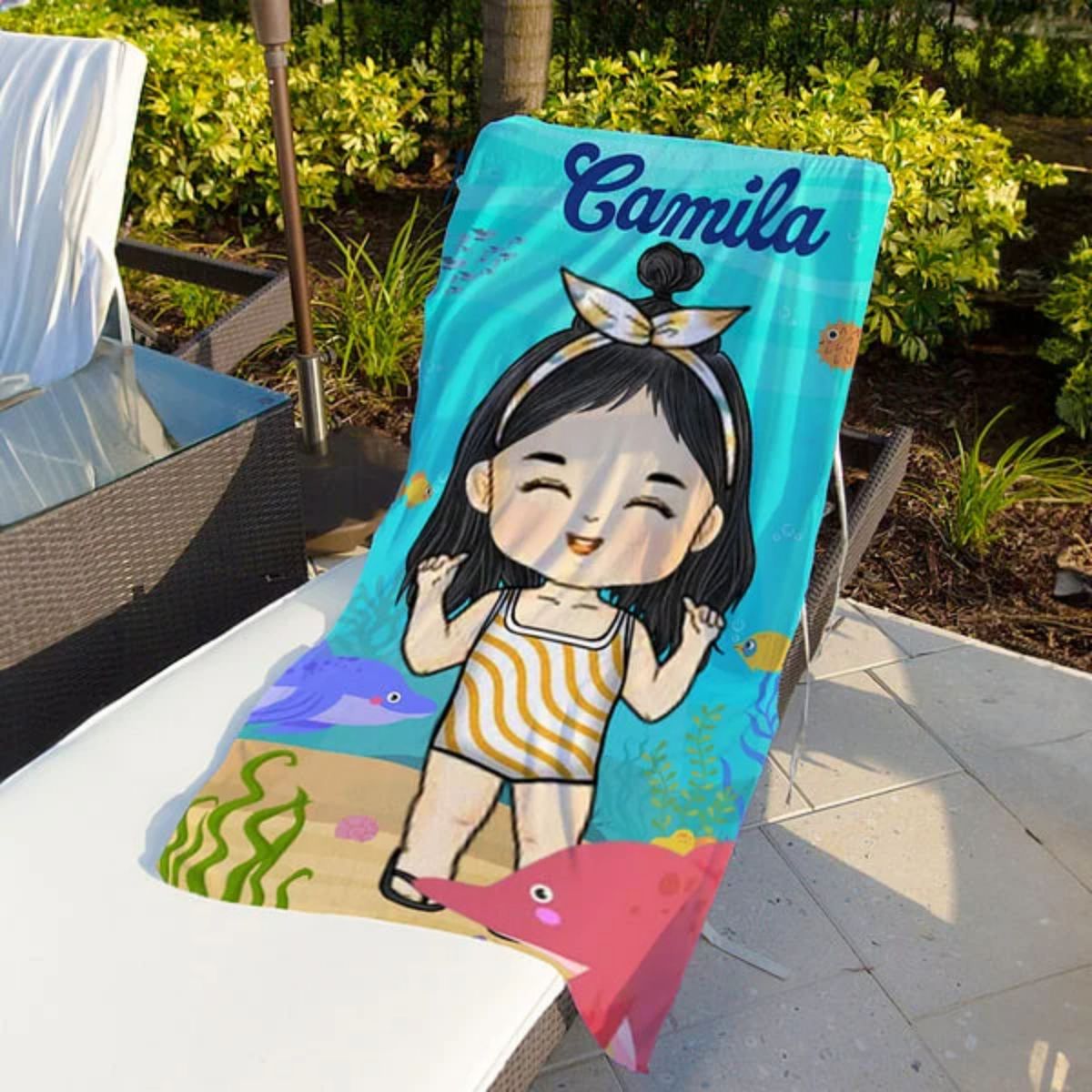 Été, Plage, Piscine, Voyage – Serviette de Plage Familiale Personnalisée sur Mesure