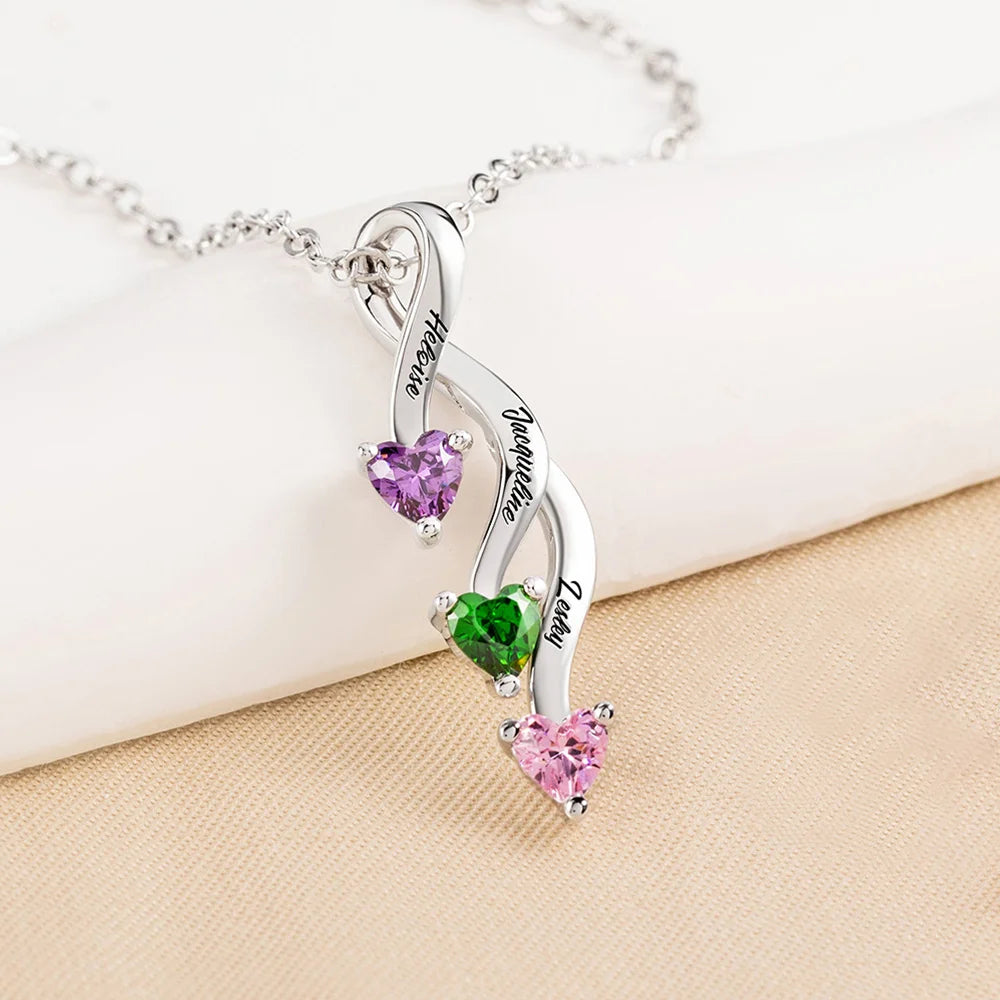 Collier Personnalisé Cœurs et Pierres de Naissance – Cadeau Unique et Élégant