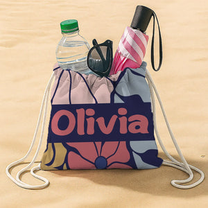 Serviette de plage personnalisée avec prénom – Design floral rétro