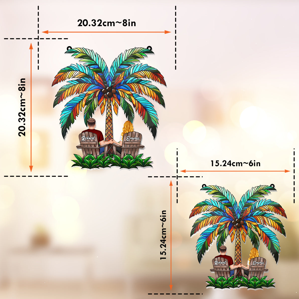 Ornement Attrape-soleil Personnalisé Couple - Vacances sous les Palmiers
