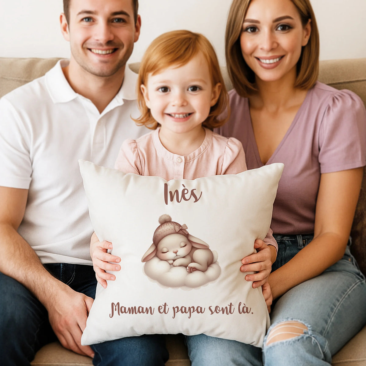 Housse de Coussin Personnalisée - Design Animal Mignon et Nom