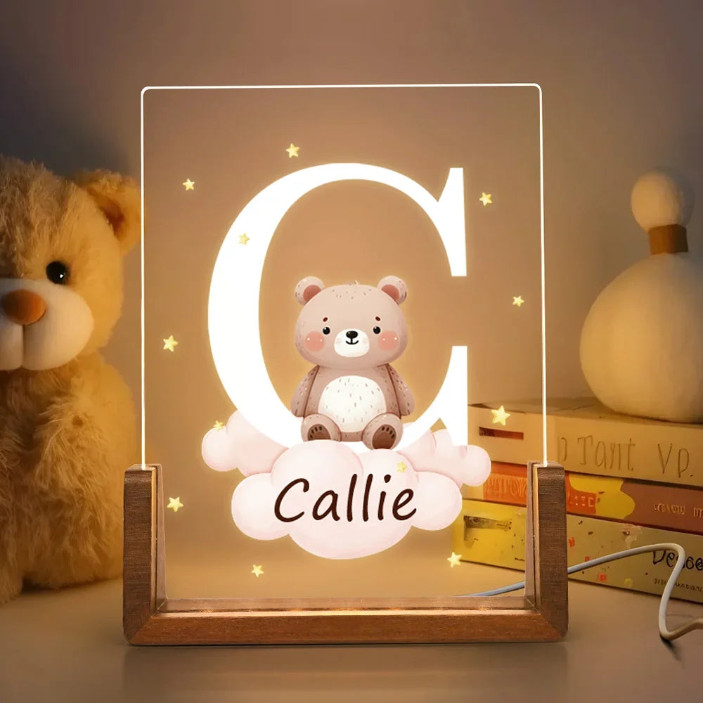 Lampe LED Acrylique Personnalisée avec Lettre et Animal – Cadeau Unique pour Enfants