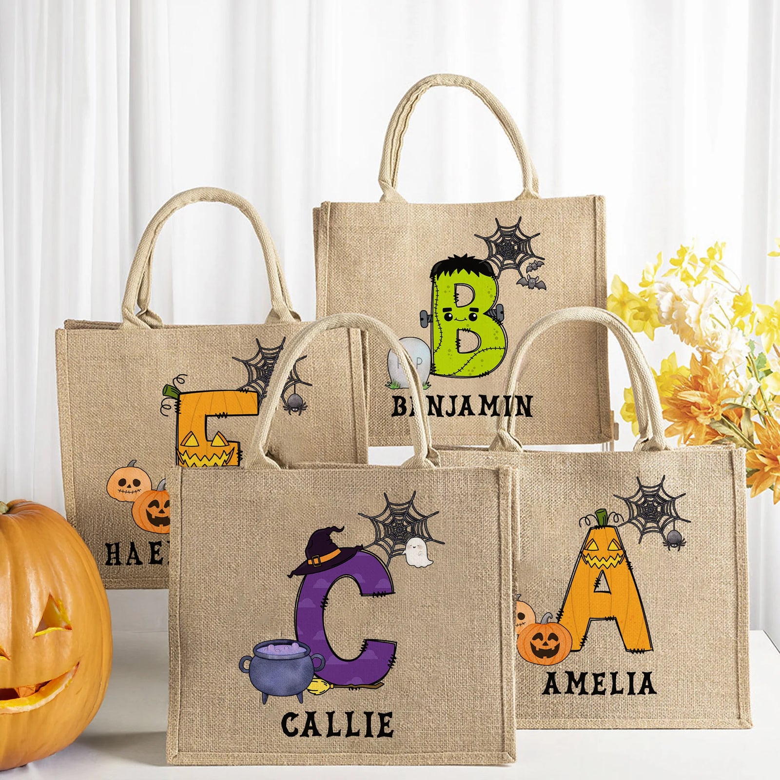 Sac Fourre-Tout Personnalisé Halloween – Design Initiales et Prénom