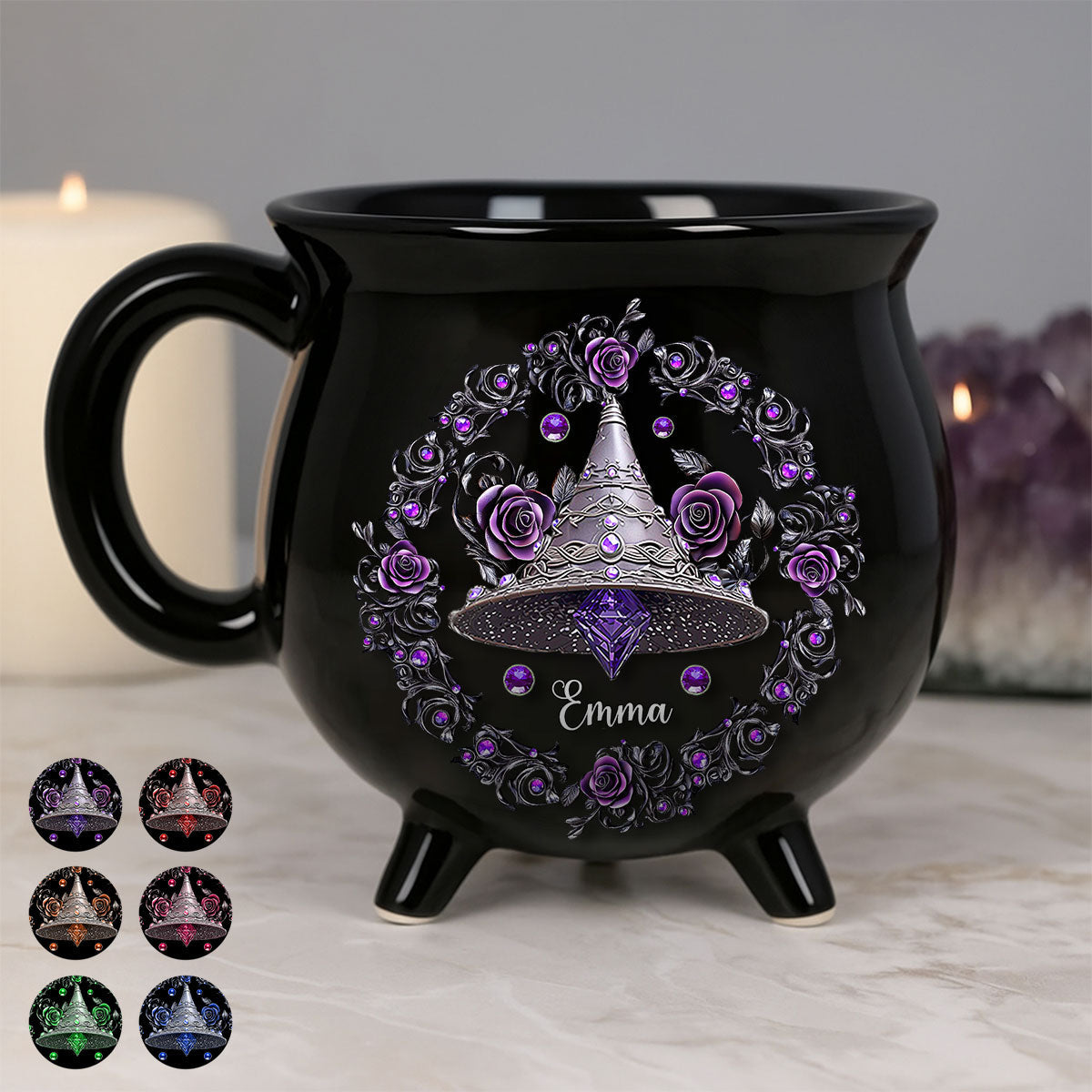 Mug Chaudron Personnalisé – Chapeau de Sorcière & Fleurs Magiques