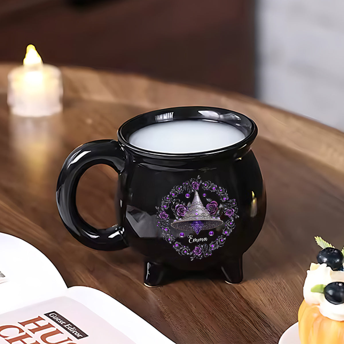 Mug Chaudron Personnalisé – Chapeau de Sorcière & Fleurs Magiques
