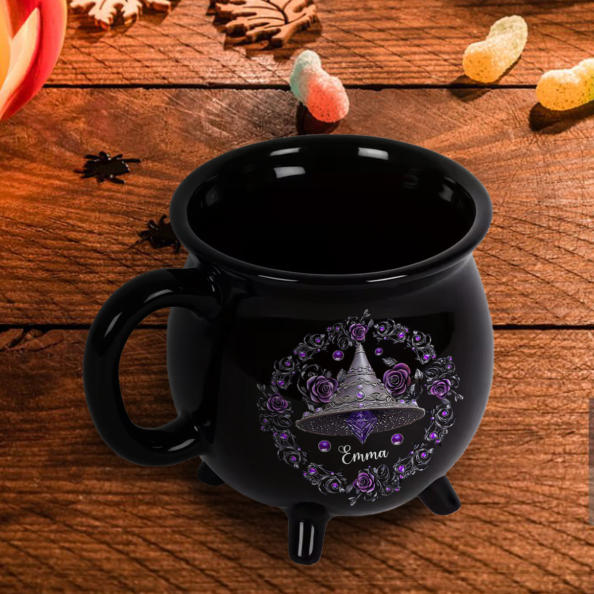 Mug Chaudron Personnalisé – Chapeau de Sorcière & Fleurs Magiques