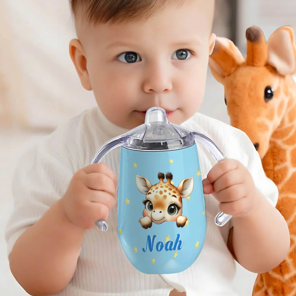 Tasse à Bec Isolée 300 ml Personnalisée avec Nom et Motif d'Animal Design