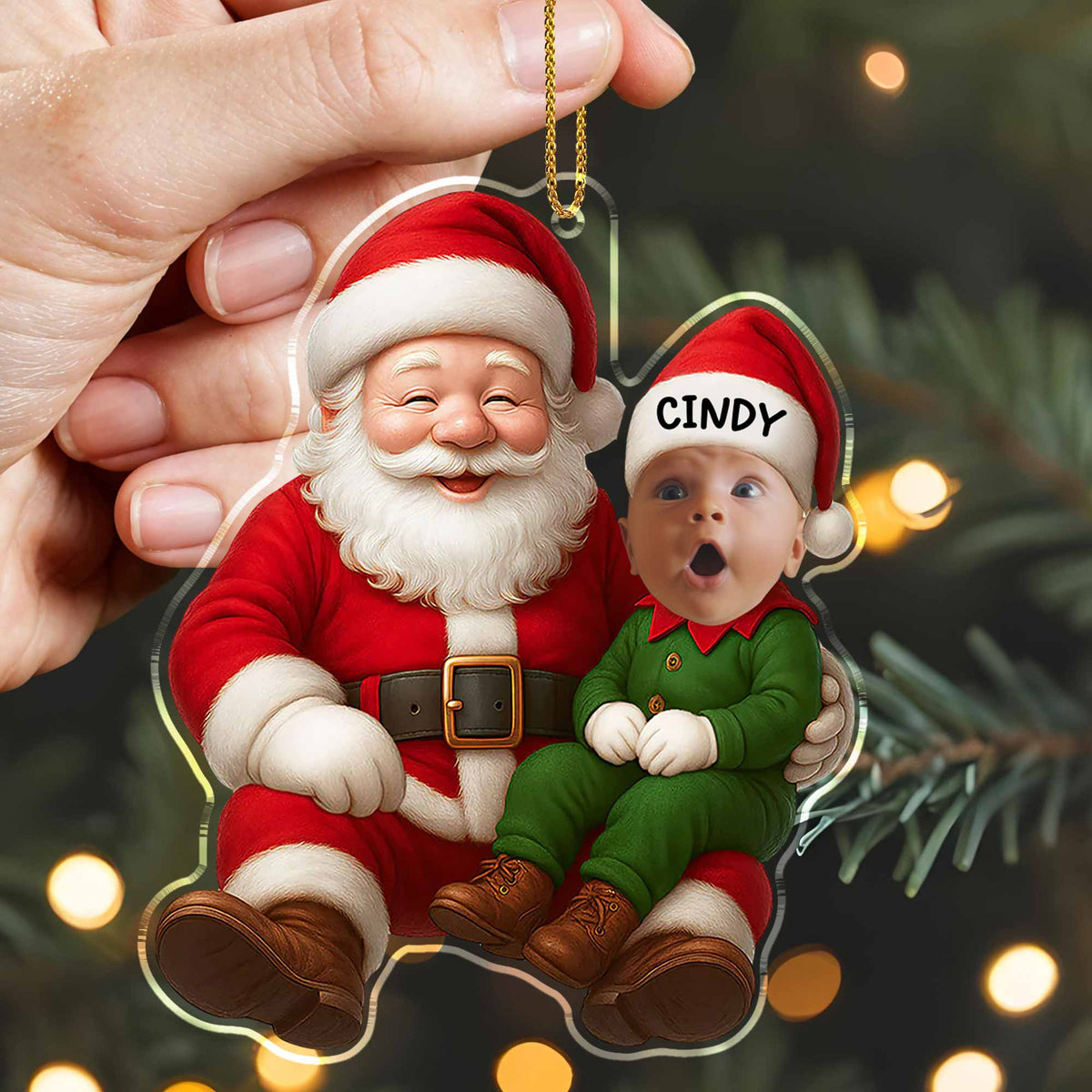 Ornement Acrylique Personnalisé Père Noël & Bébé – Décoration Unique pour Sapin de Noël