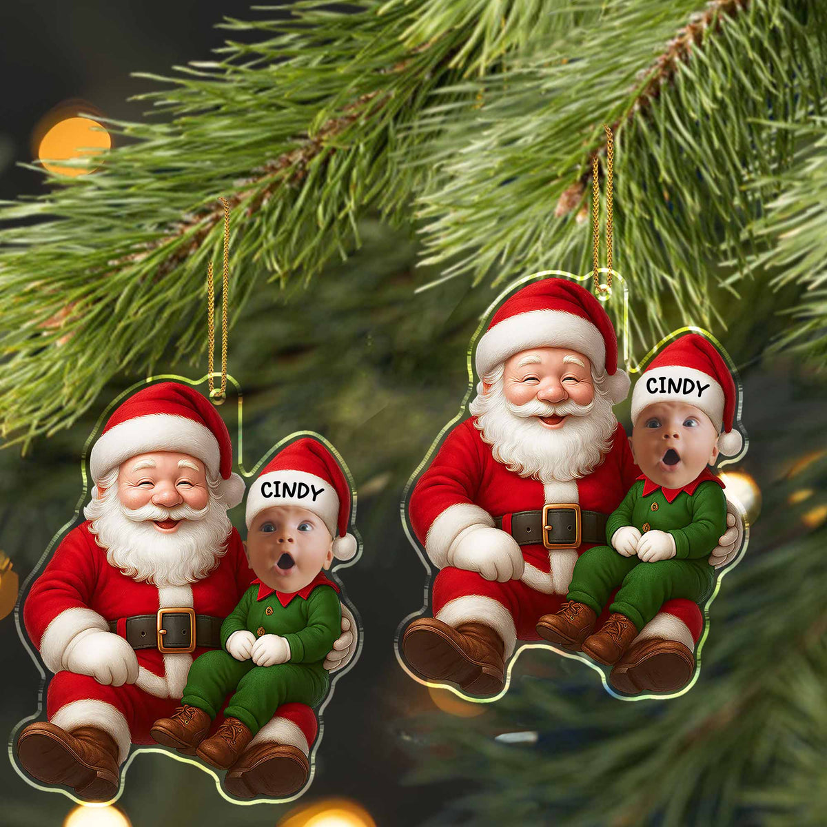Ornement Acrylique Personnalisé Père Noël & Bébé – Décoration Unique pour Sapin de Noël