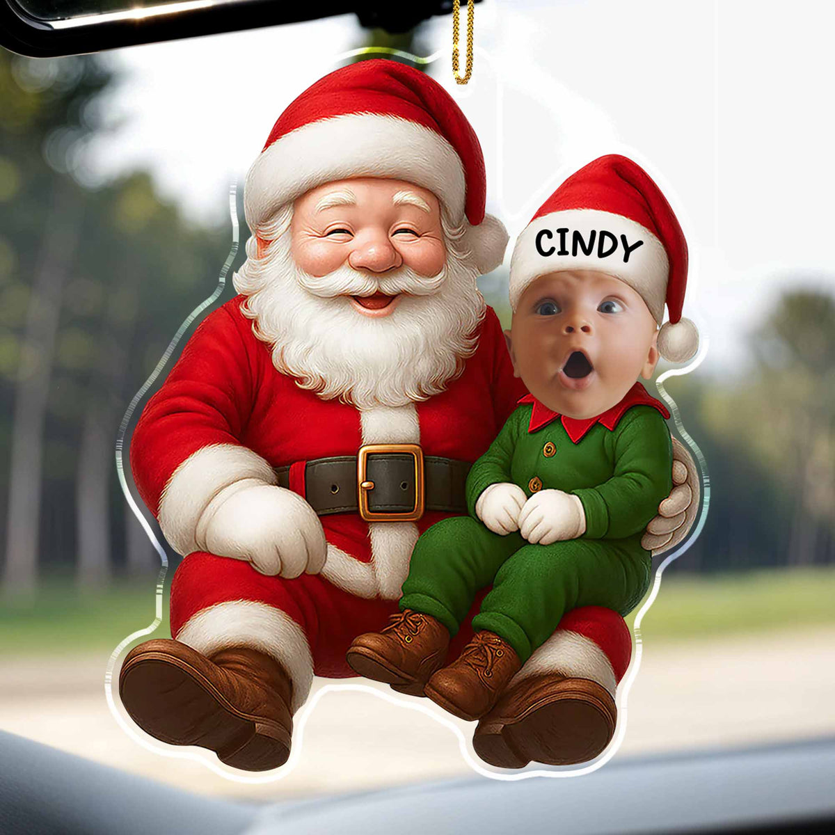 Ornement Acrylique Personnalisé Père Noël & Bébé – Décoration Unique pour Sapin de Noël