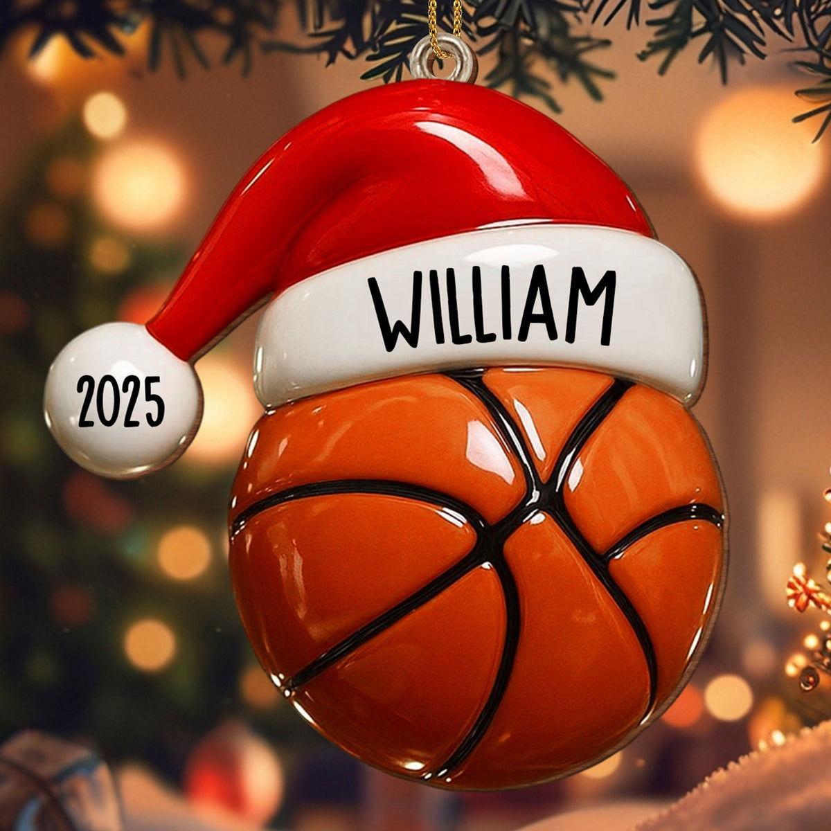 Ornement de Noël en Bois Personnalisé – Style Sportif avec Nom et Année
