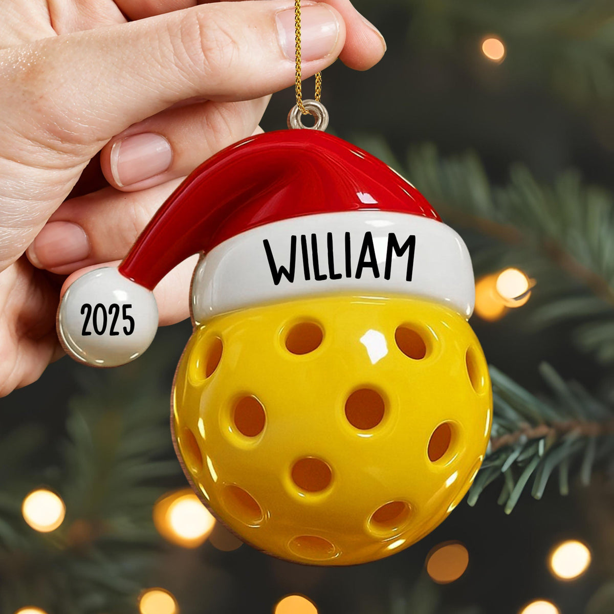 Ornement de Noël en Bois Personnalisé – Style Sportif avec Nom et Année